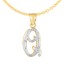 Load image into Gallery viewer, 10k Yellow Gold and White Gold Two-Tone 21.5mm Cursive Personalized Alphabet A-Z Initial Pendant with Optional 1.1mm Solid Cable Chain, 18 Inch