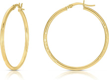 Load image into Gallery viewer, 10k Yellow Gold 2mm High Polish and Satin Finish Round Tube Hoop Earrings