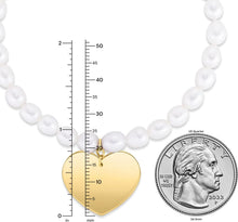 Load image into Gallery viewer, 14k Yellow Gold 20mm Pearl Heart Charm Customizable Engravable Disk Bracelet, 7.25" - 8 Inch