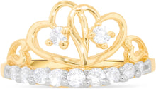 Load image into Gallery viewer, 10k Yellow Gold 10mm CZ Curved Heart Crown Openwork Ring, Sizes 4 - 10