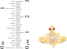 Load image into Gallery viewer, 10k Yellow Gold 14mm Turtle Simulated Ruby Tri-Tone Ring, Sizes 4 - 10