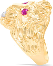 Load image into Gallery viewer, 10k Yellow Gold 23.3mm Lion Ruby Eyes CZ Ring, Sizes 4-14