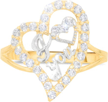 Load image into Gallery viewer, 10k Yellow Gold 17mm Curved Heart CZ Two-Tone I Love You Ring, Sizes 4 - 10