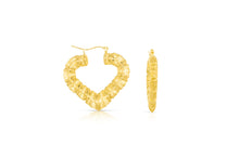 Load image into Gallery viewer, 10k Yellow Gold Bamboo Heart Hoop Earrings