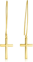 Load image into Gallery viewer, 14k Yellow Gold 51mm Polished Small Cross Thread Through Drop Earrings