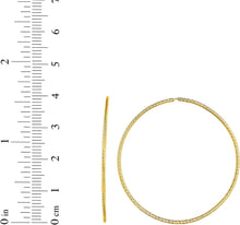 Load image into Gallery viewer, 14k Yellow Gold 1.2mm x 40mm Textured Diamond Cut Round Circle Tube Endless Hoop Earrings