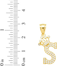 Load image into Gallery viewer, 10k Yellow Gold 0.8" Pave CZ Personalized Crown Alphabet Letter A - Z Initial Charm Pendant with optional Chain Necklace