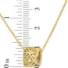 Load image into Gallery viewer, Italian .046cttw Diamond 14k Yellow Gold 10.6mm Beaded Barrel Charm Pendant Adjustable Chain Necklace, 16.75 Inch-18"