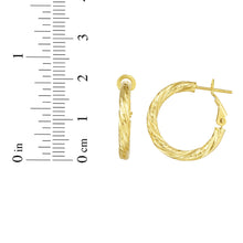 Load image into Gallery viewer, 14k Yellow Gold 3mm x 15mm Diamond Cut Twist Omega Back Hoop Earrings