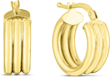 Load image into Gallery viewer, 14k Yellow Gold 10mm Small Triple Row Round Hoop Earrings