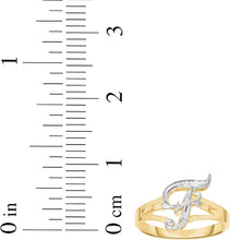 Load image into Gallery viewer, 10k Two-Tone Yellow Gold and White Gold 8.5mm Personalized A-Z Initial Cursive Letter Ring, Sizes 3 - 10