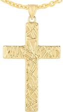 Load image into Gallery viewer, 14k Yellow Gold 1.7" Rugged Cross Charm Pendant with optional Adjustable Chain Necklace