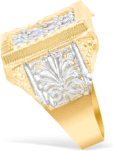 Load image into Gallery viewer, 10k Yellow Gold 18mm Two-Tone Square CZ Filigree Openwork Men's Ring, Sizes 5 - 13
