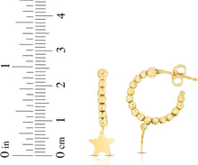 Load image into Gallery viewer, 14k Yellow Gold 7.3mm Polished Star Charm Drops on a Beaded Hoop Earrings