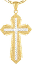 Load image into Gallery viewer, 14k Yellow Gold 1.5" Triple Layered Two-Tone Cross Charm Pendant with optional Adjustable Chain Necklace