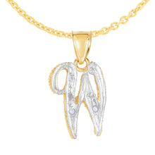 Load image into Gallery viewer, 10k Yellow Gold and White Gold Two-Tone 21.5mm Cursive Personalized Alphabet A-Z Initial Pendant with Optional 1.1mm Solid Cable Chain, 18 Inch