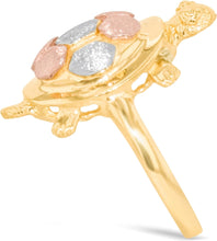 Load image into Gallery viewer, 10k Yellow Gold 22mm Turtle Tri-Tone Ring, Sizes 4 - 10