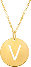 Load image into Gallery viewer, 14k Yellow Gold 0.6" Disc Alphabet Letter A - Z Initial Charm Pendant with Extendable Adjustable Chain Necklace
