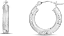 Load image into Gallery viewer, 14k White Gold 3mm Diamond Cut & Polished Tube Hoop Earrings