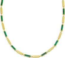 Load image into Gallery viewer, 14k Yellow Gold Malachite Gemstone Rectangle Links Chain Necklace, 18 Inch with 2” Extender