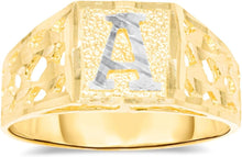 Load image into Gallery viewer, 10k Yellow Gold Two-Tone 8mm Square A-Z Initial Letter Ring