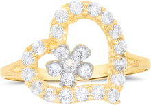 Load image into Gallery viewer, 10k Yellow Gold 13mm Curved Heart CZ Flower Ring, Sizes 4 - 9