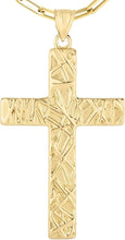 Load image into Gallery viewer, 14k Yellow Gold 1.7" Rugged Cross Charm Pendant with optional Adjustable Chain Necklace