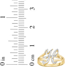 Load image into Gallery viewer, 10k Two-Tone Yellow Gold and White Gold 8.5mm Personalized A-Z Initial Cursive Letter Ring, Sizes 3 - 10