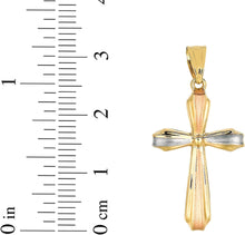 Load image into Gallery viewer, 14k Yellow Gold 1" Fluted Tri-Color Cross Charm Pendant with optional Adjustable Chain Necklace