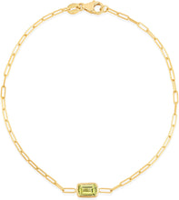 Load image into Gallery viewer, 14k Yellow Gold 1.5mm Paperclip Gemstone Chain Bracelet