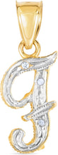 Load image into Gallery viewer, 10k Yellow Gold and White Gold Two-Tone 21.5mm Cursive Personalized Alphabet A-Z Initial Pendant with Optional 1.1mm Solid Cable Chain, 18 Inch