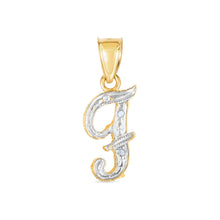 Load image into Gallery viewer, 10k Yellow Gold and White Gold Two-Tone 21.5mm Cursive Personalized Alphabet A-Z Initial Pendant with Optional 1.1mm Solid Cable Chain, 18 Inch