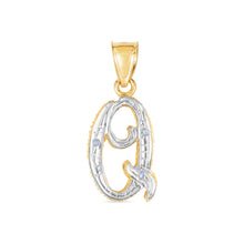Load image into Gallery viewer, 10k Yellow Gold and White Gold Two-Tone 21.5mm Cursive Personalized Alphabet A-Z Initial Pendant with Optional 1.1mm Solid Cable Chain, 18 Inch