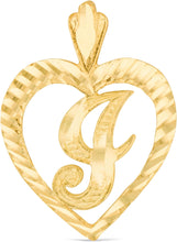 Load image into Gallery viewer, 10k Yellow Gold 0.7" Personalized Alphabet Letter A - Z Initial Heart Pendant with optional Extendable Cable Chain Necklace