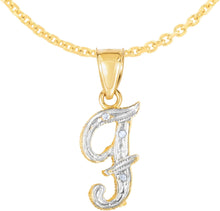 Load image into Gallery viewer, 10k Yellow Gold and White Gold Two-Tone 21.5mm Cursive Personalized Alphabet A-Z Initial Pendant with Optional 1.1mm Solid Cable Chain, 18 Inch