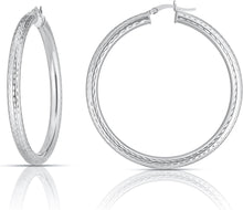Load image into Gallery viewer, 10k White Gold 4mm Diamond Cut Round Tube Hoop Earrings