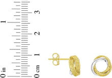 Load image into Gallery viewer, 14k Yellow Gold and White Gold 10mm Diamond Cut & Polished Open Center Love Knot Stud Earrings