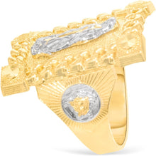 Load image into Gallery viewer, 10k Yellow Gold 26.9mm Two-Tone Mother Virgin Saint Mary Cuban Link Ring, Sizes 6-14