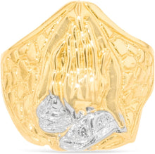 Load image into Gallery viewer, 10k Yellow Gold 21.5mm Praying Hands Nugget Two-Tone Ring, Sizes 4-13