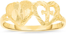 Load image into Gallery viewer, 10k Yellow Gold 7.5mm Double Hearts Cross Filigree Ring