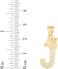 Load image into Gallery viewer, 10k Yellow Gold 0.8" Pave CZ Personalized Crown Alphabet Letter A - Z Initial Charm Pendant with optional Chain Necklace