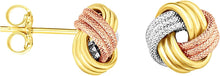 Load image into Gallery viewer, 14k Yellow Gold and White Gold and Rose Gold 9mm Polished & Diamond Cut Love Knot Stud Earrings