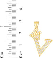 Load image into Gallery viewer, 10k Yellow Gold 0.8" Pave CZ Personalized Crown Alphabet Letter A - Z Initial Charm Pendant with optional Chain Necklace
