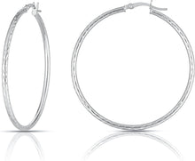 Load image into Gallery viewer, 10k White Gold 2mm Diamond Cut Round Tube Hoop Earrings