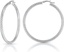 Load image into Gallery viewer, 10k White Gold 3mm Diamond Cut Round Tube Hoop Earrings