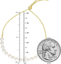 Load image into Gallery viewer, 14k Yellow Gold 4mm Cultured Pearl Bolo Link Friendship Bracelet, Adjustable to 9.25 Inch