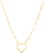 Load image into Gallery viewer, 14k Yellow Gold Heart Carabiner for Charms and Pendants 3.4mm Paperclip Chain Necklace, 18 Inch