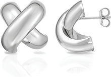 Load image into Gallery viewer, 925 Sterling Silver or 14k Gold over Silver 16mm Puffy X Stud Earrings