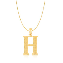 Load image into Gallery viewer, 10k Yellow Gold 1 Inch Extra Large Textured Letter Pendant A-Z Alphabet Pendant with Optional Rope Chain Necklace