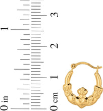 Load image into Gallery viewer, 10k Yellow Gold 15mm Claddagh Hoop Earrings